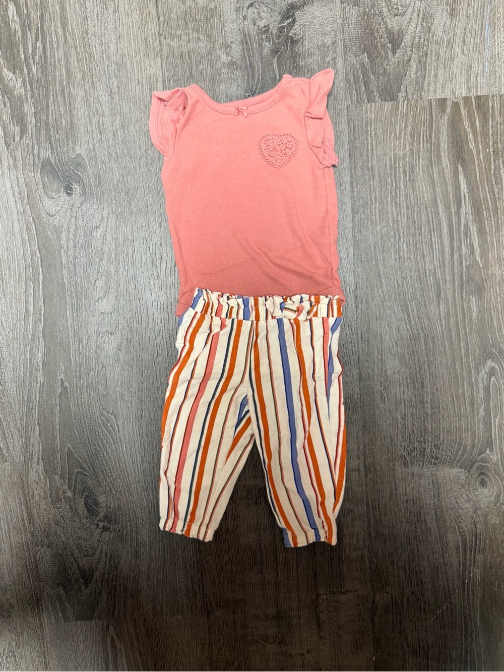Carter's Pink Ruffle Sleeve Top with Multi-Stripe Shorts
